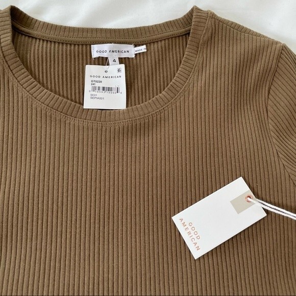 NWT Good American Rib Knit Baby Tee Shirt Sepia Brown Size XL NEW‎ - Picture 8 of 8